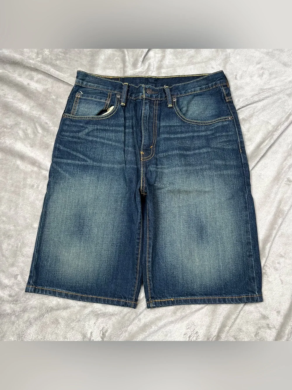 Levi's 569 Baggy Jorts Mens 32 Blue Dark Wash Good Fade Whiskering Skater Y2K